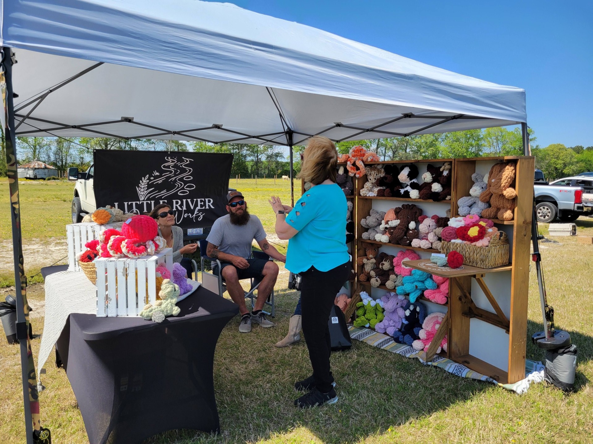 Little River Works crochet booth at the farm